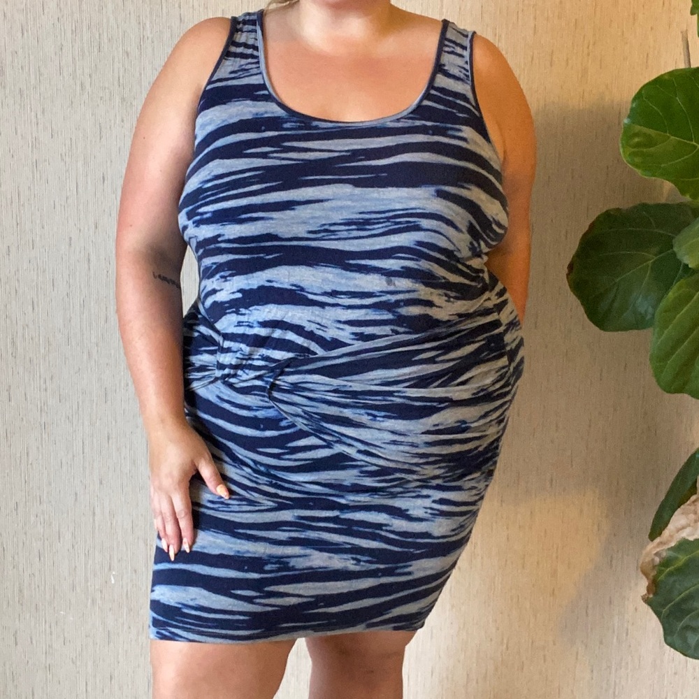 Blue Stripped Cotton Dress with Waist Detail